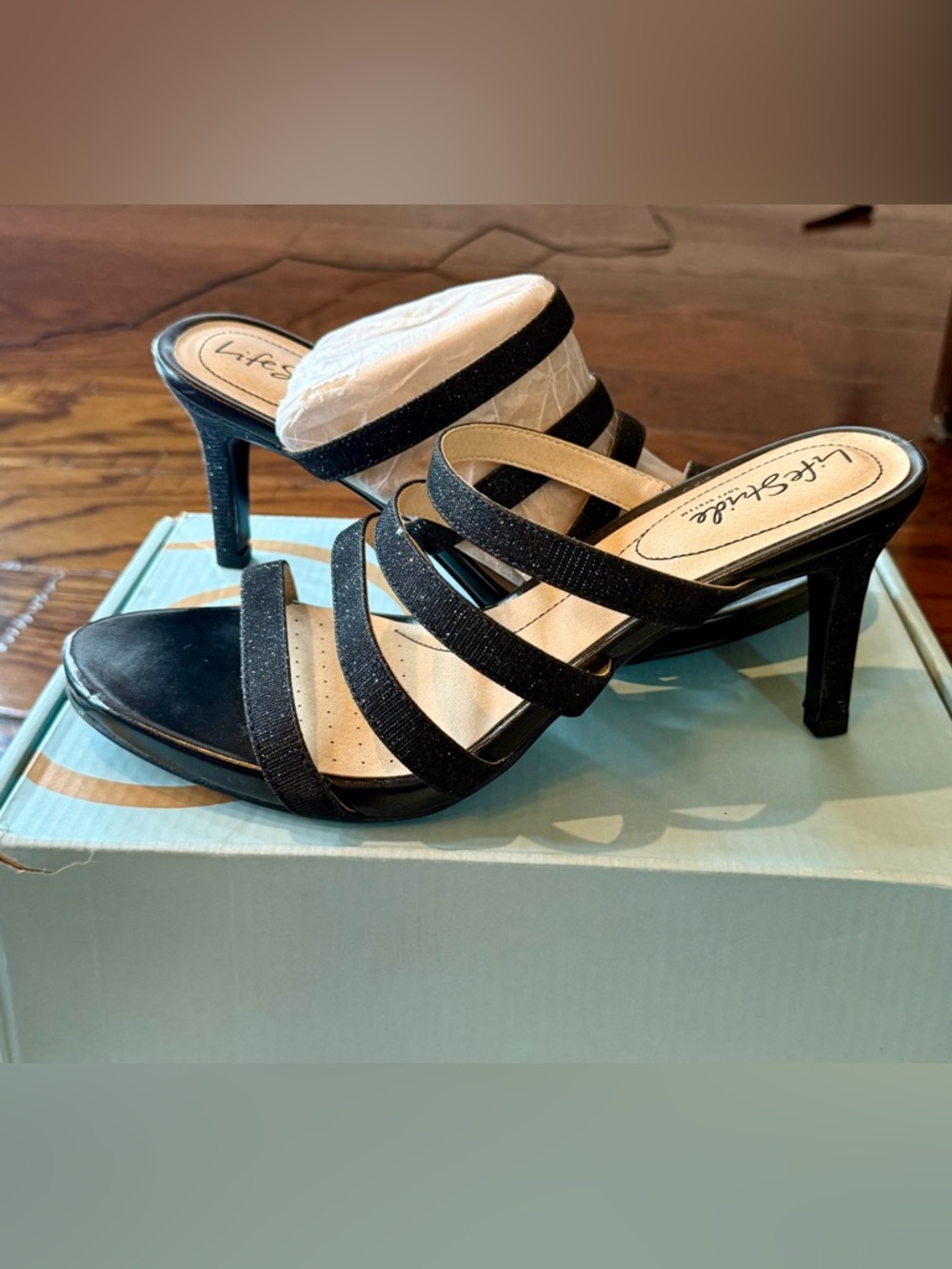 Life Stride Women’s Marquee Multi-Strap Heel Sandals | Sz. 8.5W | Black (NIB)